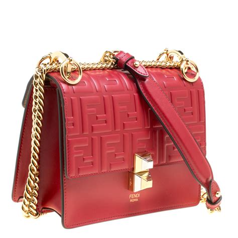 Kan i logo leather handbag Fendi Red in Leather 